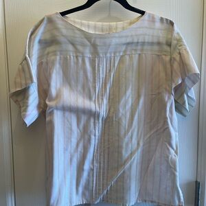 Vintage Dimension V Petite Pastel Stripe Blouse Short Sleeve Pleated Top